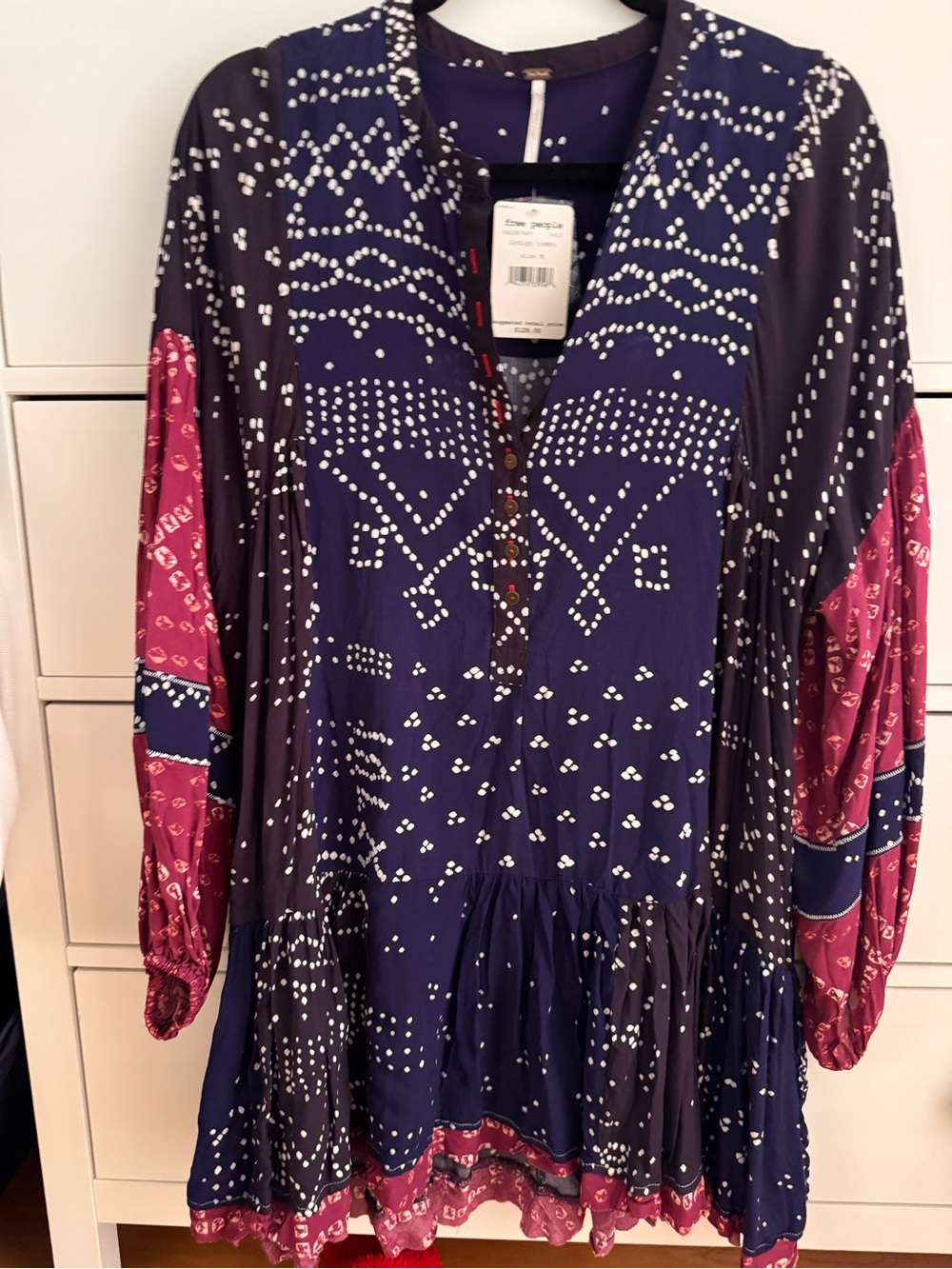 Free People Navy & Magenta Printed Boho Tunic